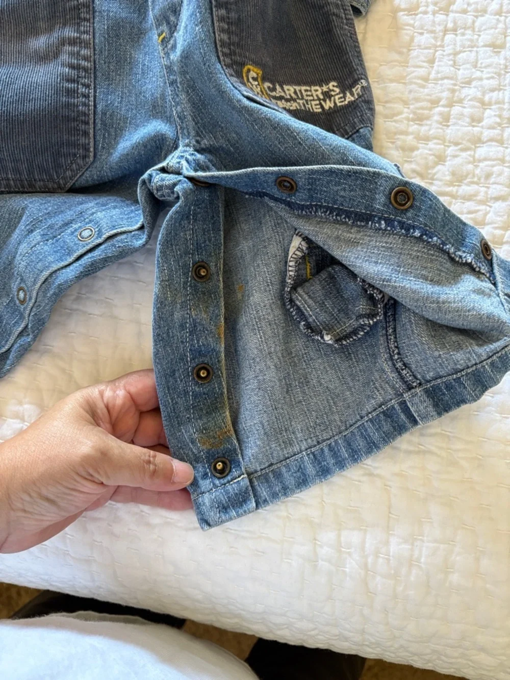 Vintage Boys Carter's Watch the Wear Denim Overalls with Yellow Accent 12mo.